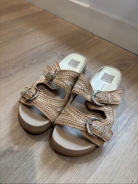 Dolce Vita Tan Woven Buckle Slide Sandals